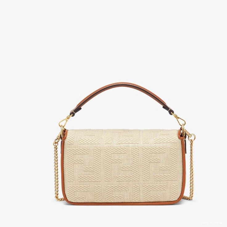 Cheap HOT Mini Straw In FF Motif Fendi Beige Bag Baguette 0823